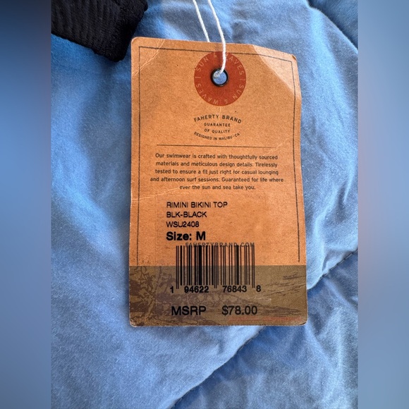 Faherty Rimini Black Triangle Bikini Top -NEW Size Medium - Picture 6 of 10